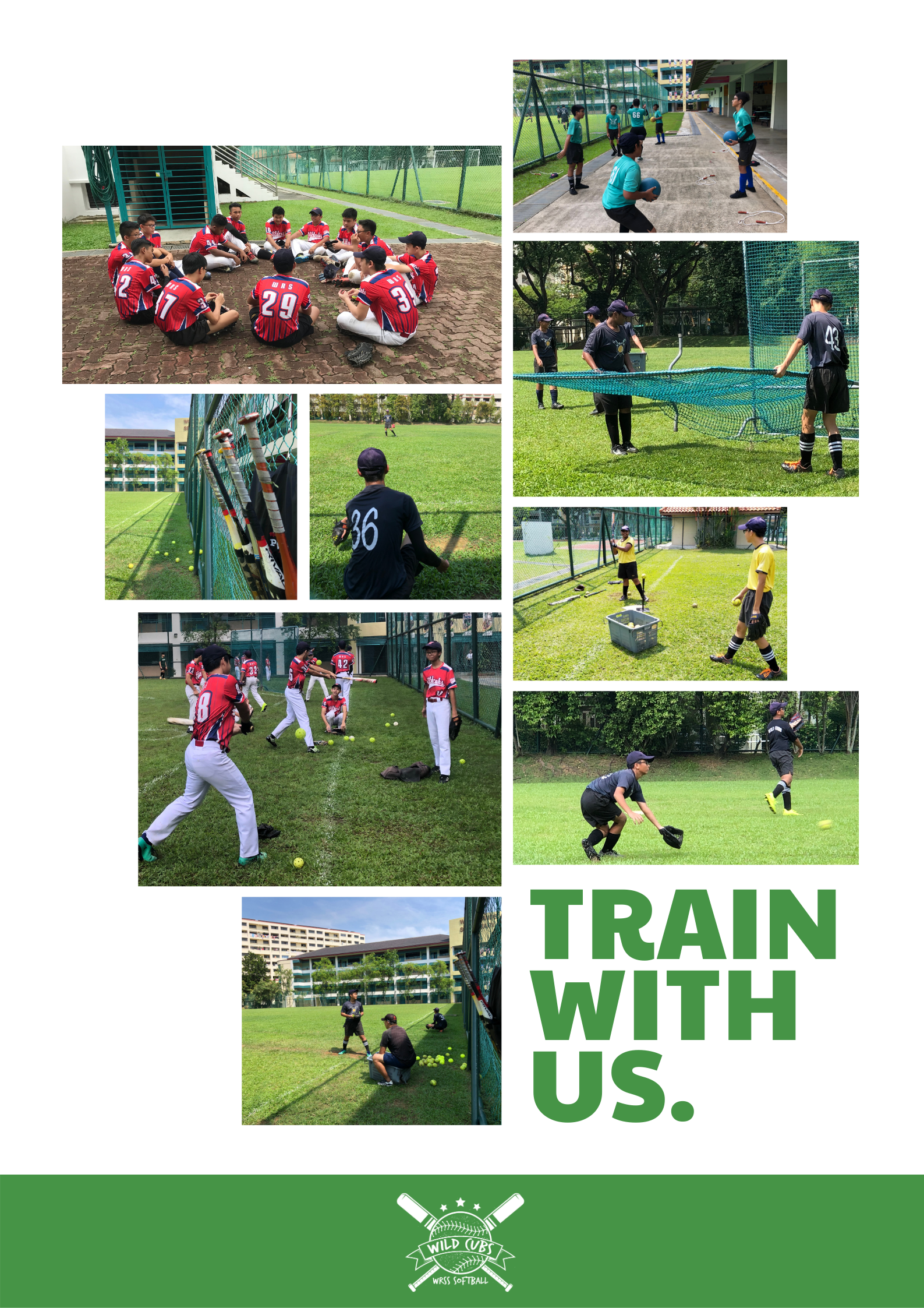 Collage of softball photos saying Train with us